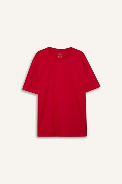 DeFacto 100% Cotton Boxy Fit Crew Neck Basic Plain Short Sleeve T-Shirt D6070Ax25Sp