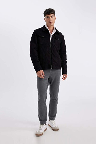 DeFacto Slim Fit πουκάμισο με γιακά με φερμουάρ και τσέπες εποχιακά σουέτ παλτό A3254AX23WN