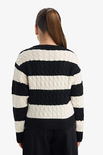 DeFacto Pulover tricotat cu dungi pentru fete guler rotund F2749A825WN