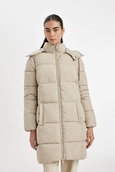 DeFacto Puffer Inflatable Long Coat Parka Water Repellent Regular Fit Removable Hood A1315Ax23Wn