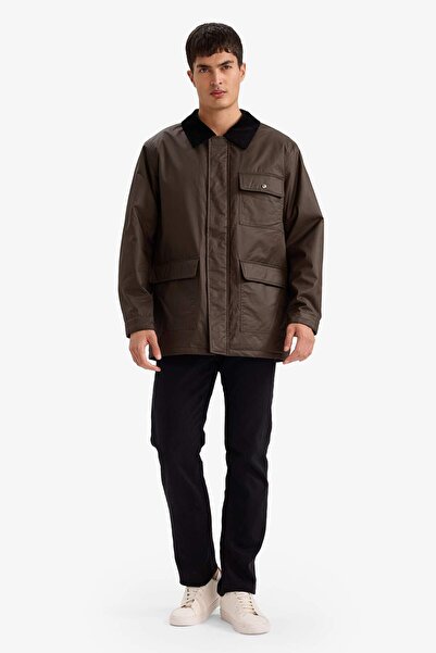 DeFacto Εποχιακό παλτό με λεπτομέρεια εσωτερικής τσέπης με βελούδινο γιακά πόλο με άνετη εφαρμογή Relax Fit F4946AX25WN