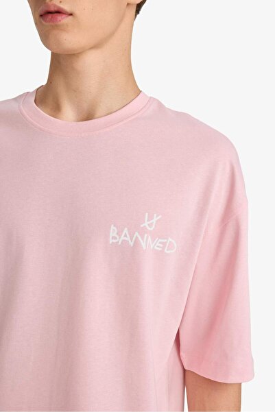 DeFacto 100 % Baumwolle, lockere Passform, entspannter Schnitt, Rundhalsausschnitt, bedrucktes Kurzarm-T-Shirt F5732AX25AU