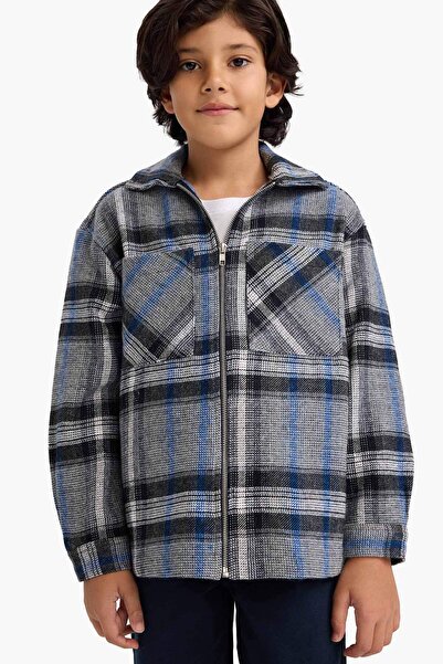 DeFacto Jachetă de flanel cu fermoar cu model în carouri pentru băiat G3295A825WN