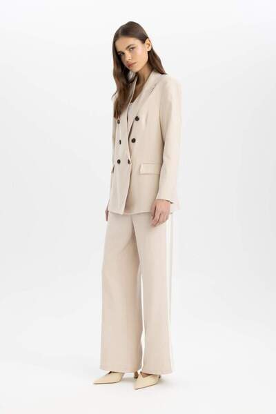 DeFacto Ψηλόμεσο παντελόνι βισκόζης με τσέπες - φαρδύ φαρδύ πόδι, λεπτομέρεια με ρίγες στο πλάι