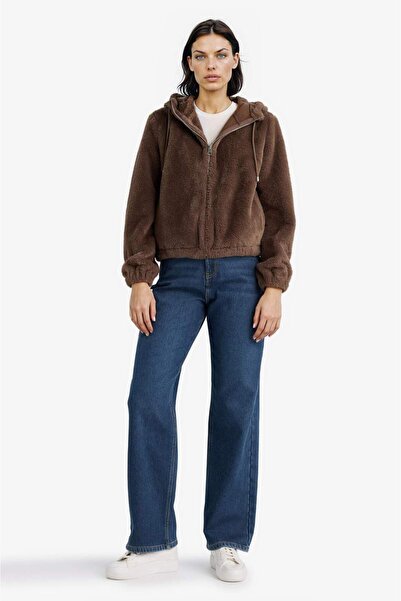 DeFacto Regular Fit Fleece Lined Hooded Zippered Faux Fur Jacket F2148Ax25Wn