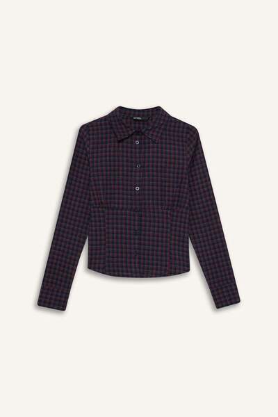 DeFacto Coool Fitted Textured Long Sleeve Checkered Shirt G3035Ax25Wn