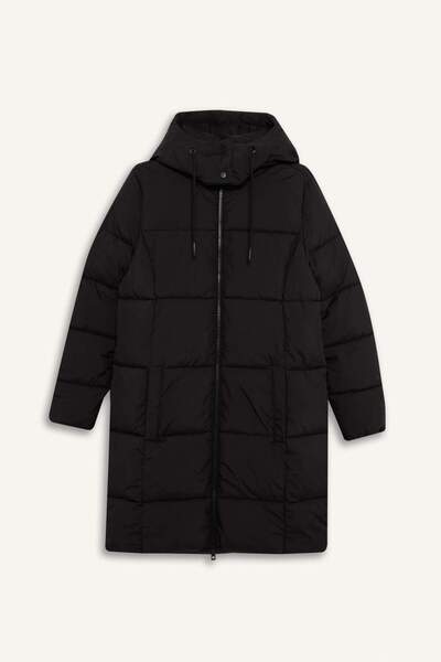 DeFacto Wasserdichter, normal geschnittener, langer Mantel mit Kapuze und Reißverschluss E8703AX25WN