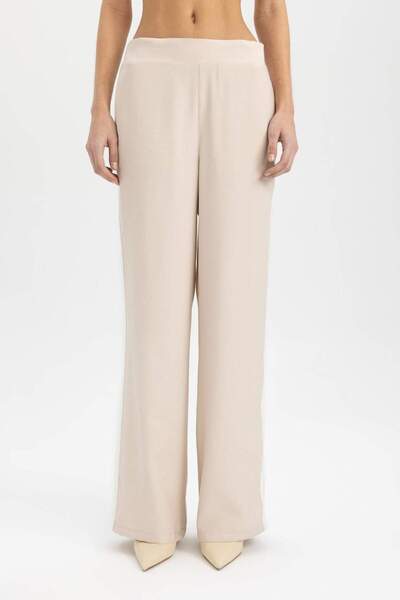 DeFacto Ψηλόμεσο παντελόνι βισκόζης με τσέπες - φαρδύ φαρδύ πόδι, λεπτομέρεια με ρίγες στο πλάι