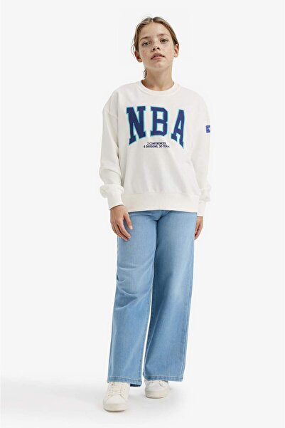 DeFacto Girls' Nba Wordmark Oversized Wide Fit Crew Neck Sweatshirt F3200A825Au