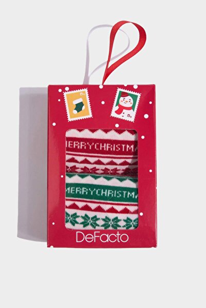 DeFacto Женски подаръчна кутия с 2 чифта дълги памучни чорапи с коледна тематика G3905AXNS