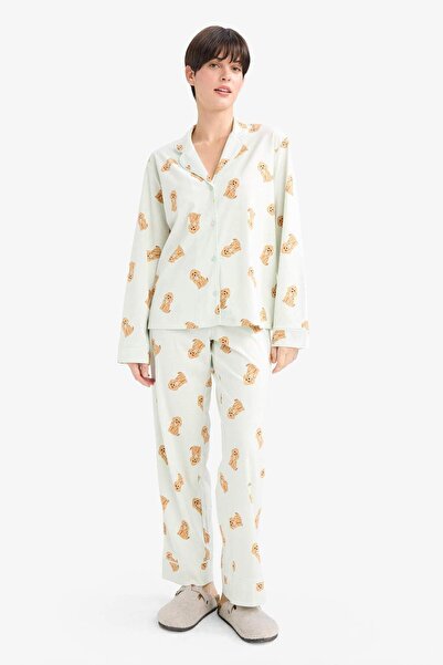 DeFacto Σετ πιτζάμες Regular Fit με σχέδιο σκύλου με μακρυμάνικο μπλουζάκι και μακρύ πάτο-Fall in Love G1352AX25AU