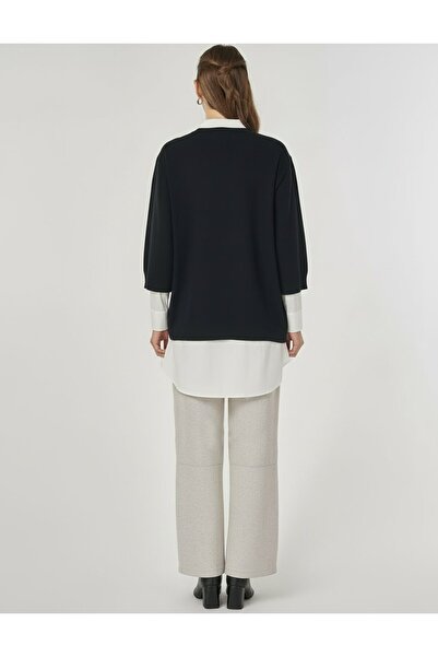 Kayra Sequin Embroidered Viscose Knitwear Tunic Black