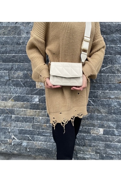 PurpleART Dámská krémová prošívaná taška přes rameno s nastavitelným sloupkovým popruhem