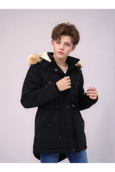 JOGCO Geacă groasă de iarnă pentru copii, cu glugă detașabilă și fleece la in...