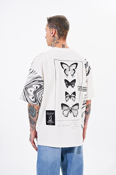 Machinist Ανδρικό μπλουζάκι Νούμερο 5 με τύπωμα oversized Εκρού