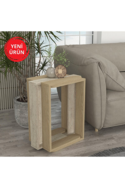 Dekorister Maysa İkili Yan Sehpa Rota - Traverten