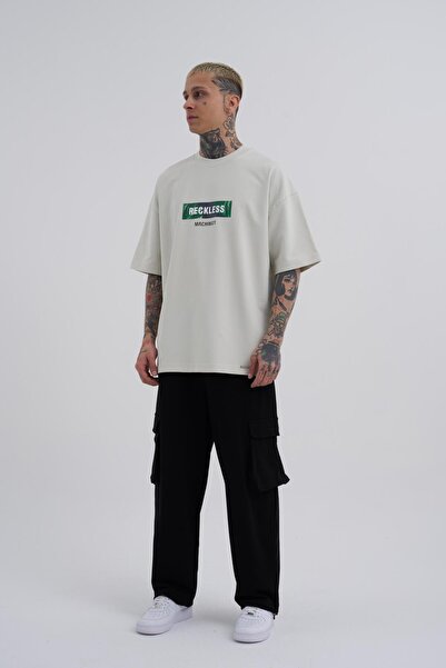 Machinist Reckless Leaves Printed Men's Gray Oversize T-Shirt