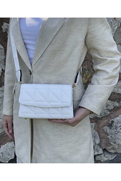 PurpleART Dámská bílá prošívaná taška přes rameno s nastavitelným sloupkovým popruhem