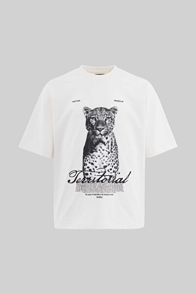 Machinist Чоловіча футболка оверсайз з леопардовим принтом, екрю