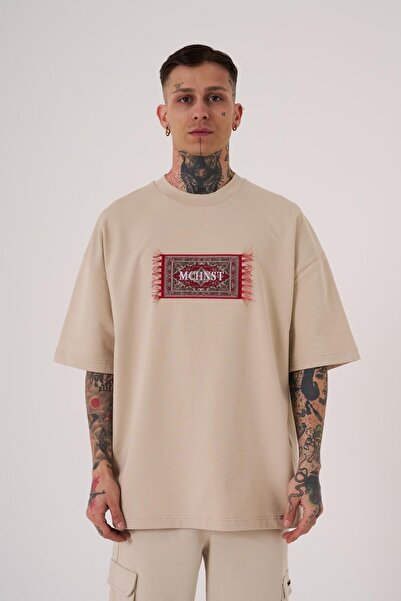 Machinist Ανδρικό μπλουζάκι Carpet Patch με τύπωμα oversized Ανοιχτό μπεζ