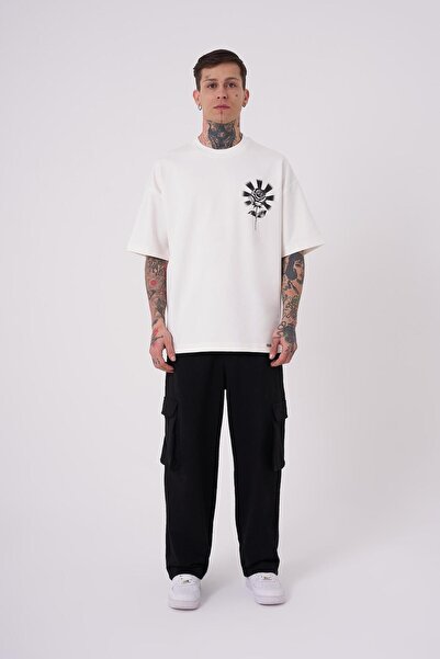 Machinist Ανδρικό μπλουζάκι Rose με τύπωμα oversized εκρού