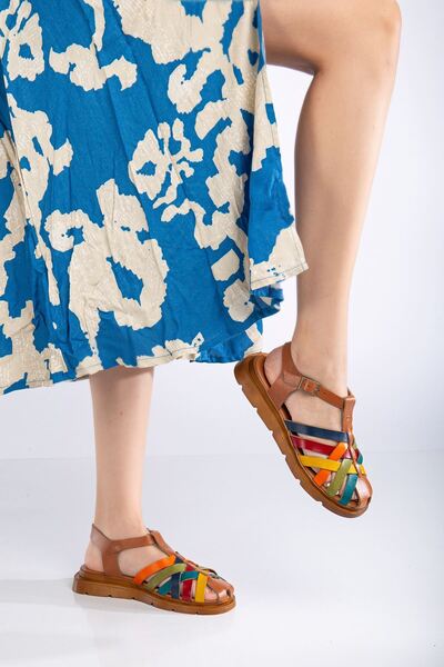 MaskButik Genuine Leather Ayza Sandals - Multi