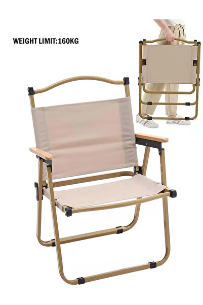 Taimi Aluminum Frame Folding Camping Chair, for Picnic, Beach, Garden, Beige - 78H x 40SH x 52D x 52W cm