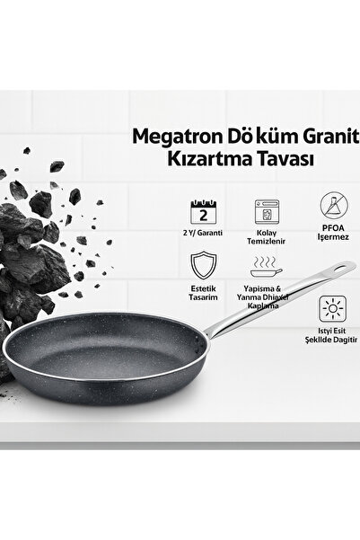 PoloChef Megatron Granit Çelik Saplı Izgara,Patates,Balık Kızartma Tavası Büy...