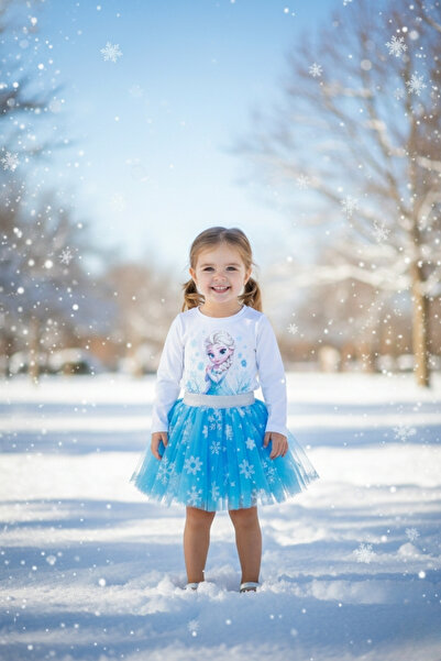 Milangel EKSTRA KABARIK TÜTÜ ETEKLİ ELSA BASKILI İKİLİ TAKIM