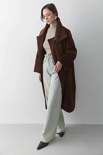 Laluvia Brown Vittoria Buttoned Collar Coat - 2511