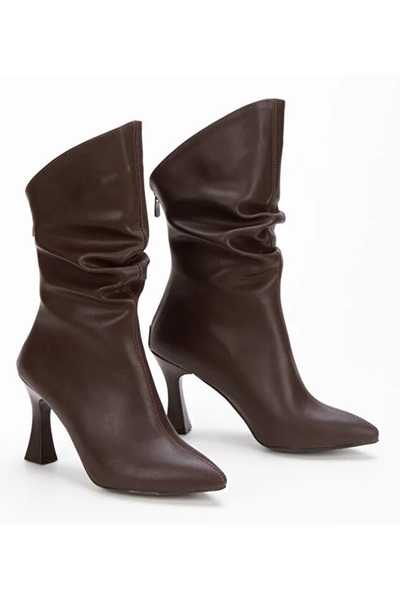 KOCAMANLAR Γυναικείες μπότες με φερμουάρ στην πλάτη και κορδόνι περίσφιξης καφέ