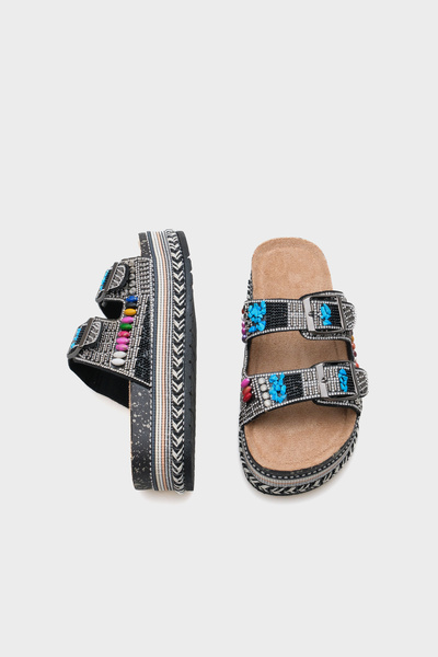 Capone Outfitters Alyson Stone Buckle Flat Heel Women's Slippers