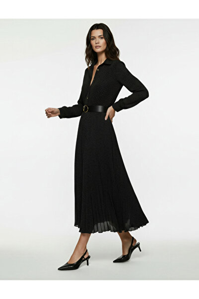 Koton Rochie cămașă cu mâneci lungi, cu pliuri, cu buline, cu detaliu de curea cu nasturi