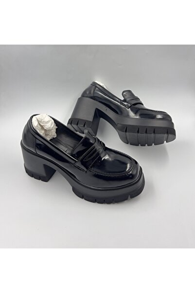 dabab shoes LOFTIA Дамски черни лачени мокасини с дебел ток