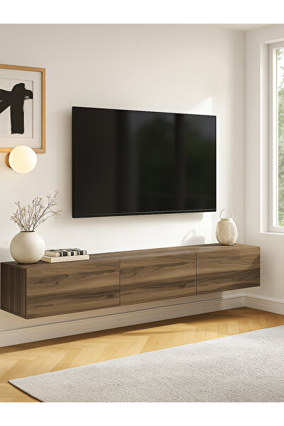 Cercei Tv Ünitesi Modern Tasarım, Geniş Ekran Uyumlu, Raflı Ve Geniş Alanlı Tv Sehpası 180 Cm Ceviz
