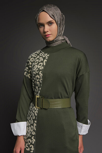 Armine Patterned Ribbed Steel Knitwear Tunic