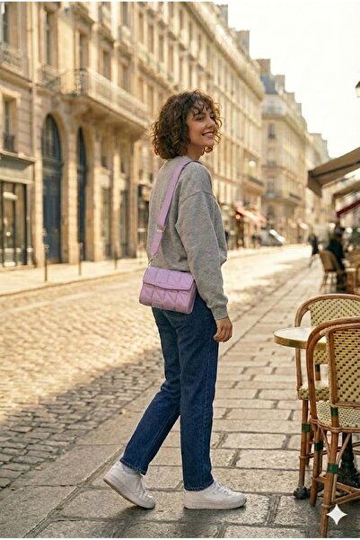 PurpleART Geantă de umăr încrucișată cu curea coloană reglabilă matlasată liliac