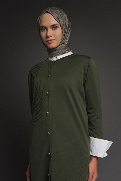 Armine Leaf Patterned Buttoned Knitwear Cardigan - Steel Knit