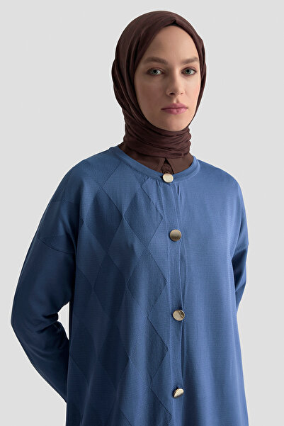 Armine Buttoned Diamond Patterned Long Knitwear Cardigan