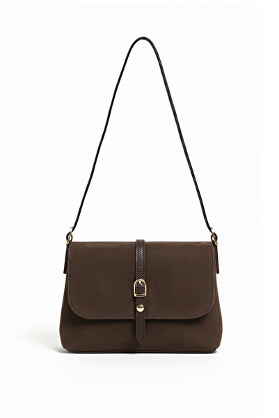 Luvenis حقيبة كتف نسائية أنيقة من جلد النوبوك البني مع حزام قابل للتعديل