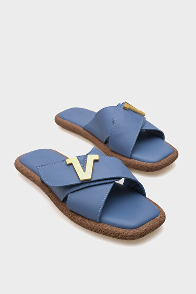 Capone Outfitters Γυναικείες παντόφλες Comfort με ίσιο τακούνι Kata από γνήσιο δέρμα με λουράκι V