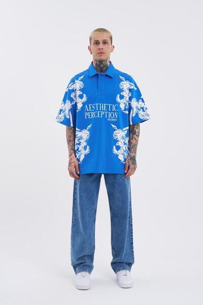 Machinist Ανδρικό μπλουζάκι με λαιμόκοψη πόλο με τύπωμα σε ανοιχτό μπλε χρώμα