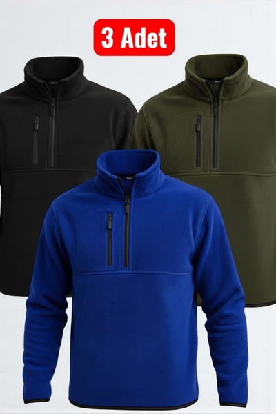 OTAKU Ανδρικό φούτερ με μισό φερμουάρ και τσέπες 3 τεμαχίων