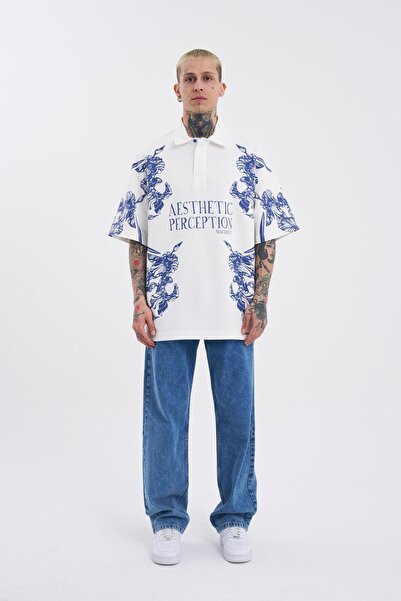 Machinist Ανδρικό μπλουζάκι με λαιμόκοψη πόλο με τύπωμα εκρού