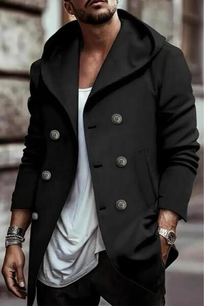 Oksit Ανδρική ζακέτα Poncho με κουκούλα με διπλό κουμπί από ύφασμα Corry Steel Interlock