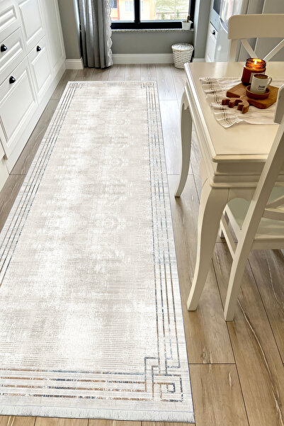 VOPTEKS Krem Halı Mutfak Halısı Leke Tutmaz Makinede Yıkanabilir Kaymaz Taban...