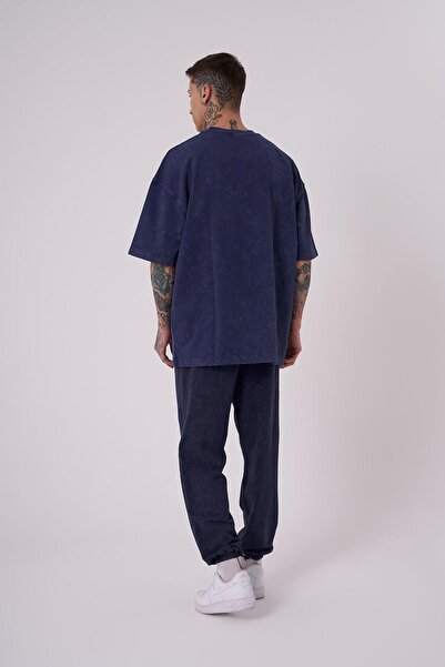 Machinist Чоловіча розкішна базова футболка oversize синього кольору з хмарним принтом