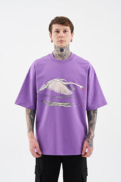 Machinist Ανδρικό μπλουζάκι με στάμπα Swan Oversize Purple