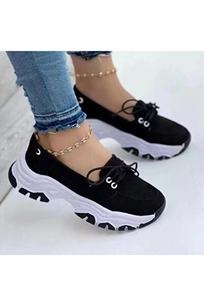 Generic Women's Lace-Up Platform Shoes Lightweight Cushioned Breathable Casual TPR Sole