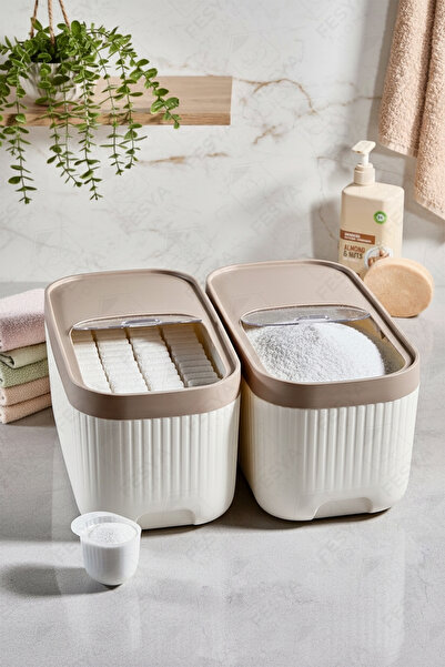 Fesya Home VESTA 2'Li Sürgülü Deterjan Saklama Kabı – Banyo Düzenleyici Lüks Büyük Kap 12 LT